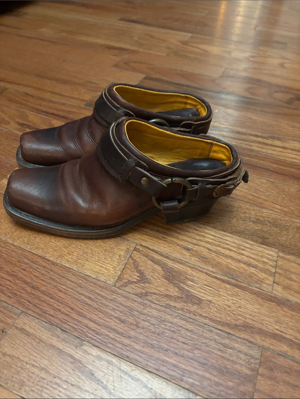 FRYE AND CO. Brown Leather Harness Mule Clogs